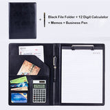 A4 PU Leather File Folder With Calculator Multifunction Office Supplies Organizer Manager Document Pads Briefcase Padfolio Bags